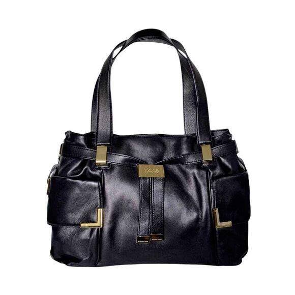 MICHAEL KORS Beverly Drawstring Black Leather Satchel - Picture 1 of 10